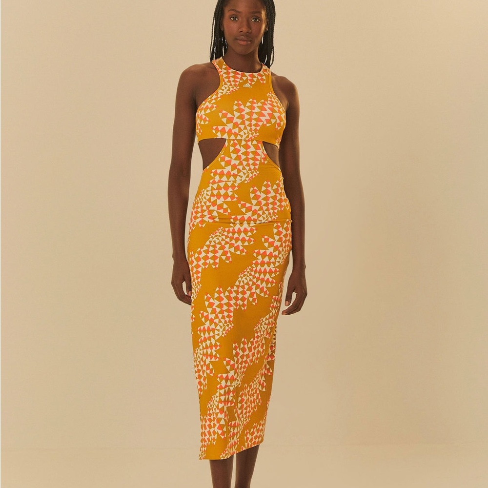 NWT Farm Rio x Adidas Farm Psychedelic Wave Green Dress